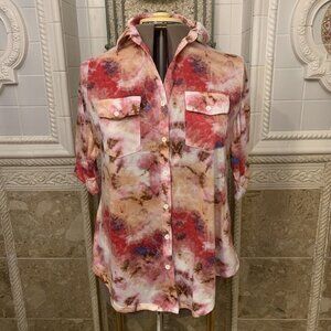 Paper + Tee. Size 1X. Stretch Knit Button Up Half Sleeve Shirt. B59